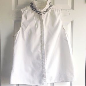 JCREW Jeweled Neck White Oxford